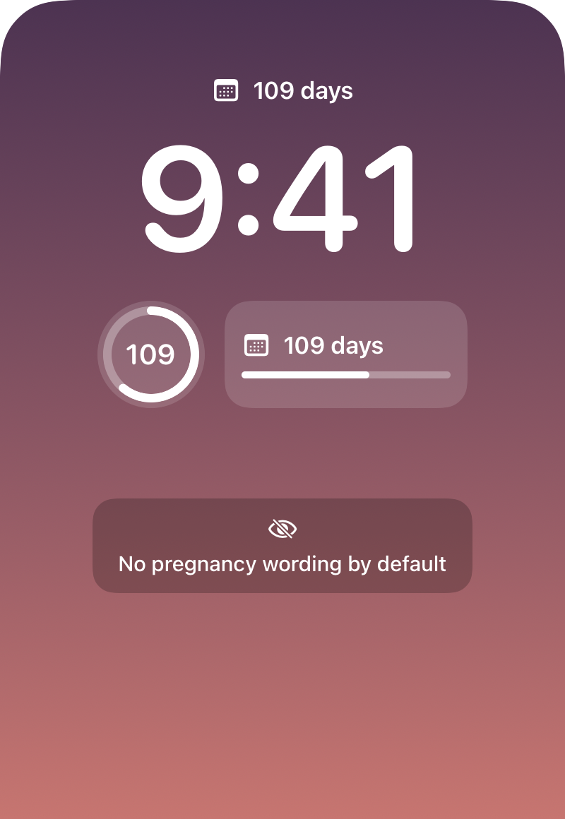 Lock Screen showing 9:41 with a widget that reads only “109 days”